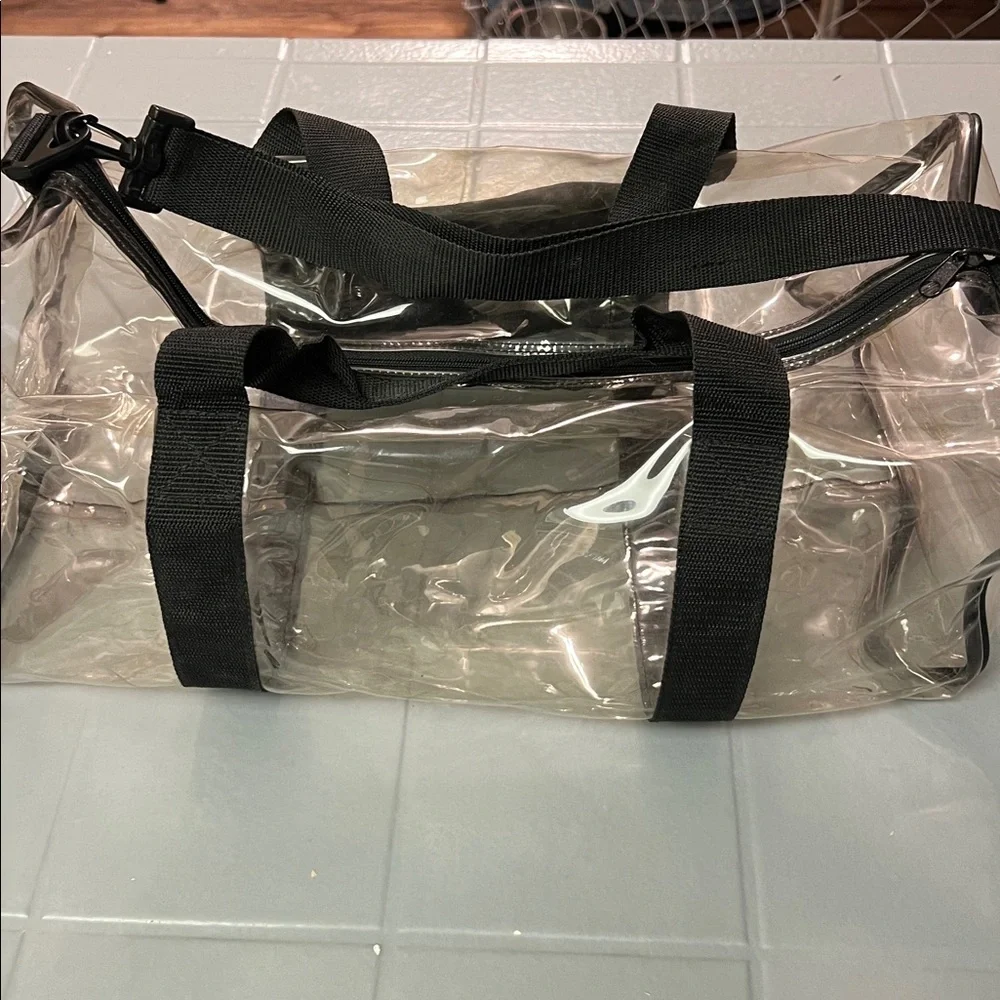 🔥SEE-THROUGH CLEAR & BLACK DUFFLE BAG WITH SHOULDER STRAP